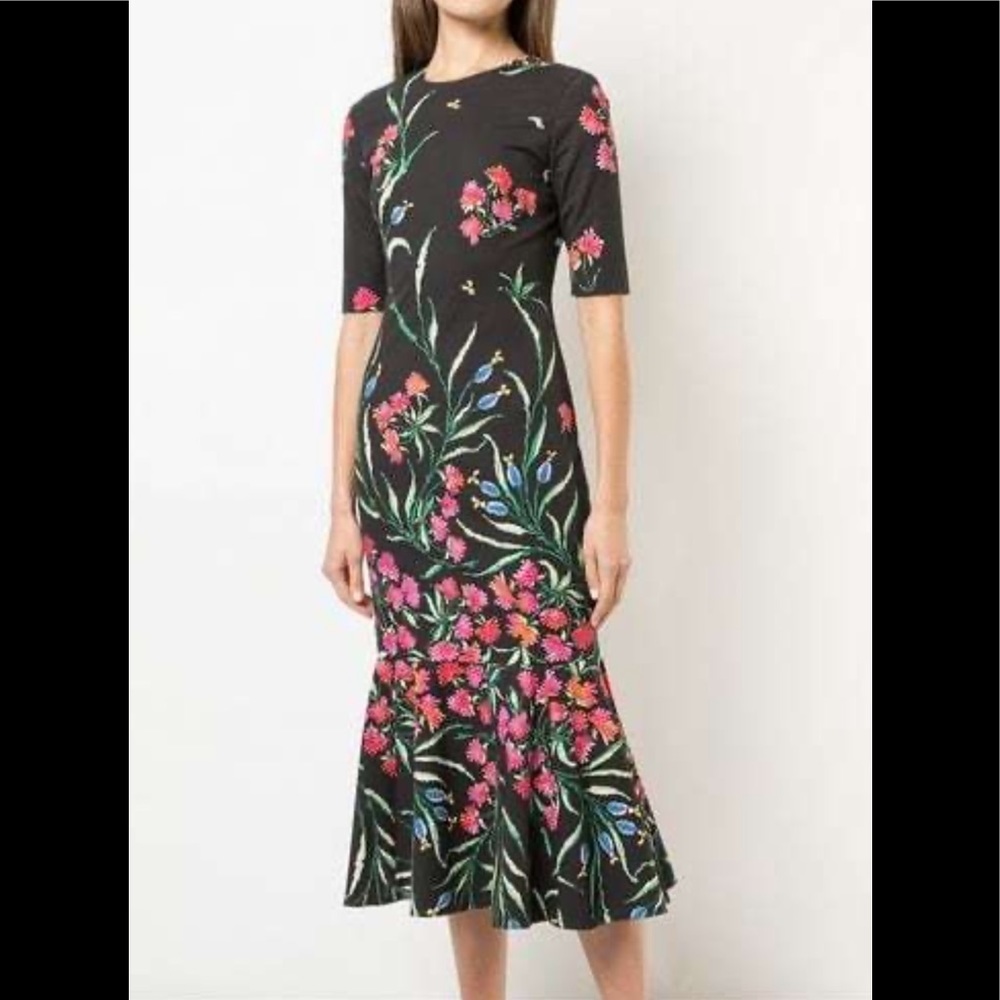 Carolina Herrera Elbow Sleeve floral print dress